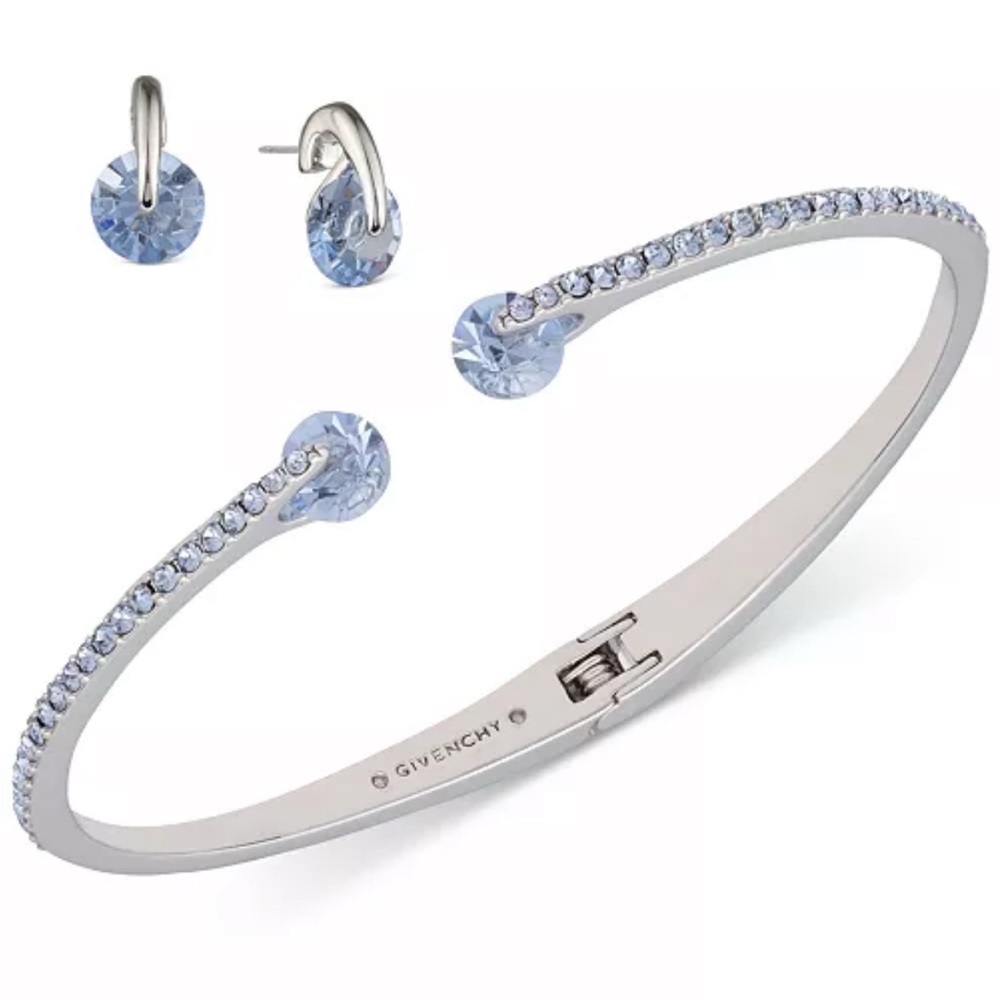 Givenchy Set Blue Floating Stone & Crystal Cuff Bracelet & Stud Earrings HP X 3
